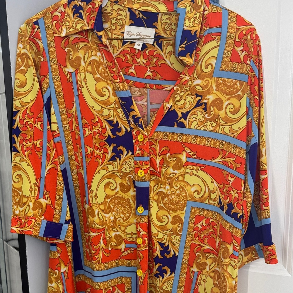 Versace Jeans Collection Red and Gold Women's Button Down Shirt
